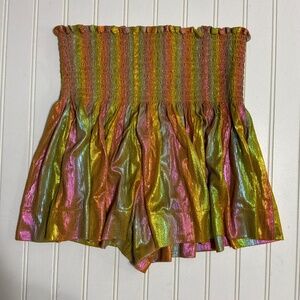 QUEEN OF SPARKLES GOLD RAINBOW SWING SHORTS SIZE MEDIUM